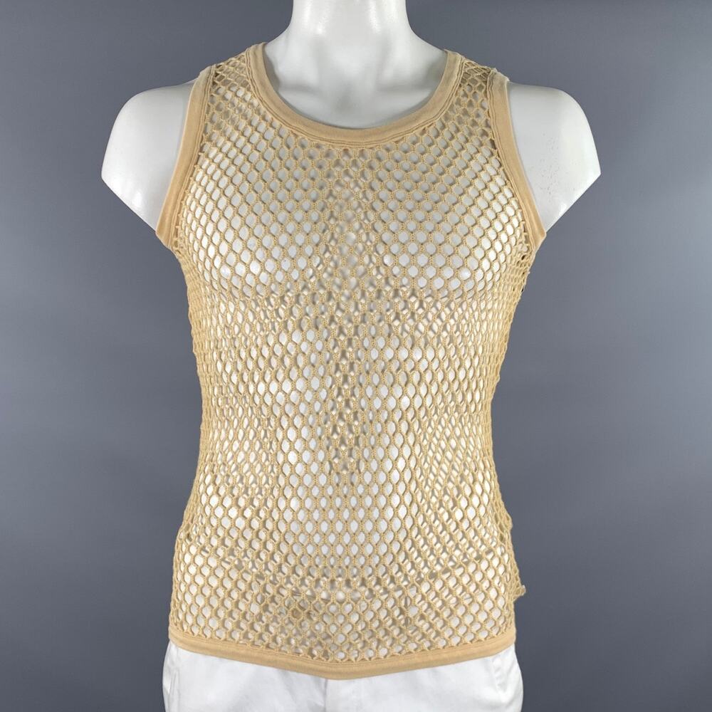 CMMN SWDN Size L Tan Khaki Knit Cotton See Through Tank Top
